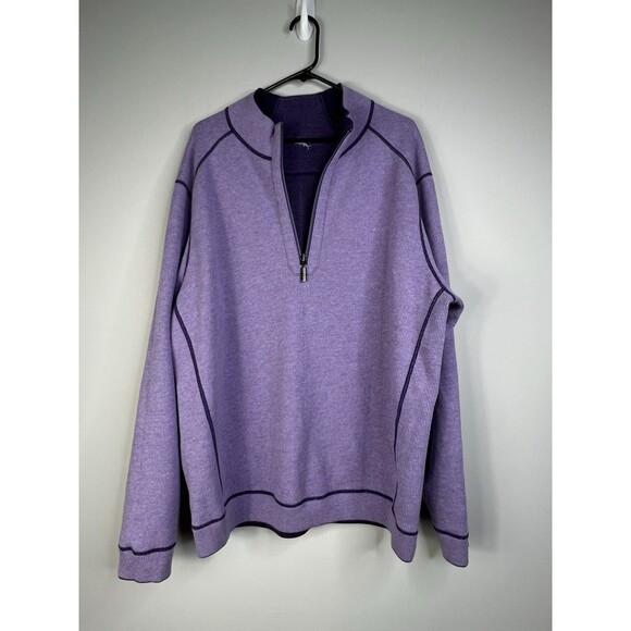 Tommy Bahama Flip Side Twill Reversible Half‑Zip Sweater Men’s 2XL Purple - Picture 7 of 12
